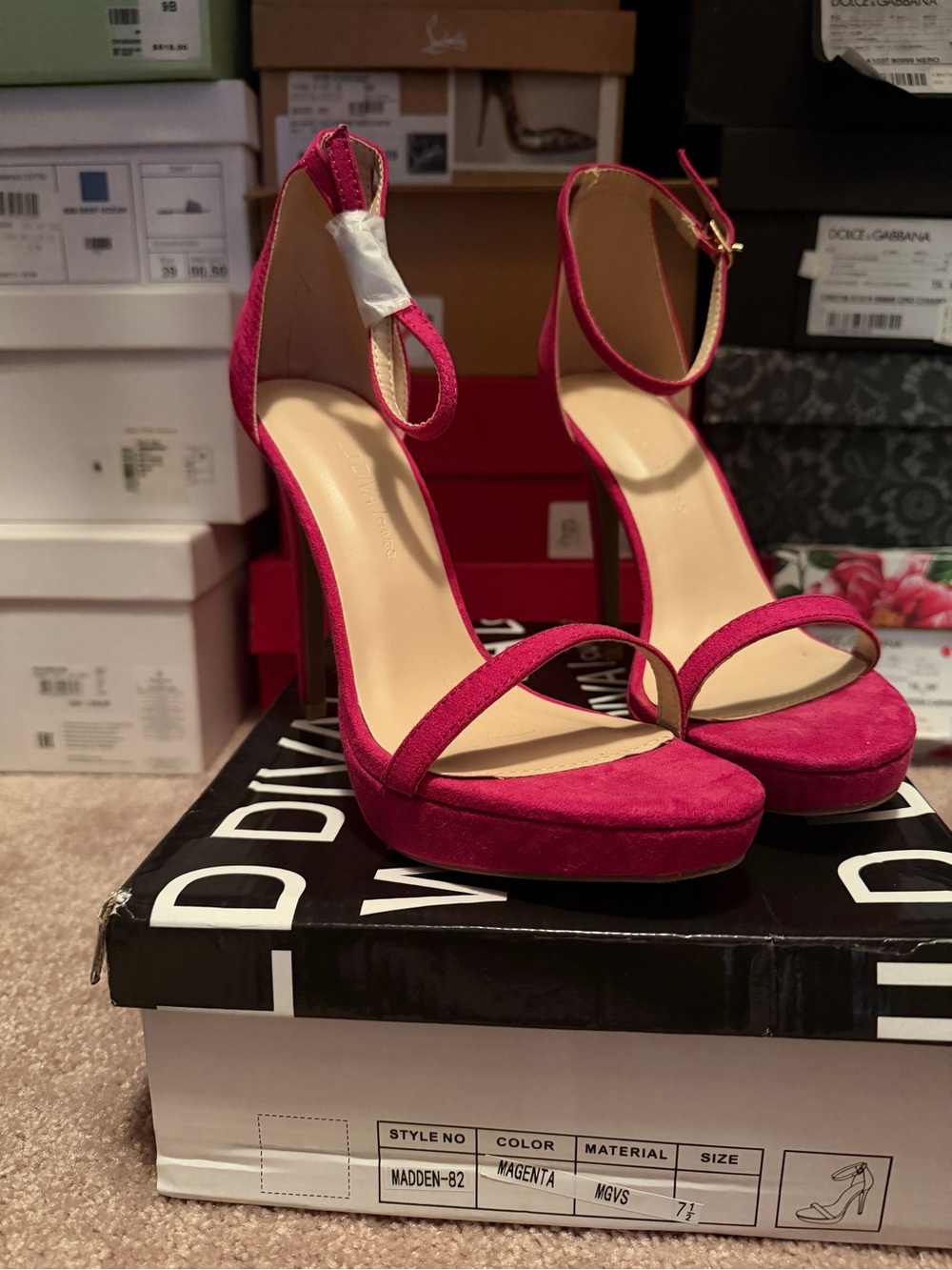 Wild Diva Magenta Suede Ankle-Strap Platform Heels